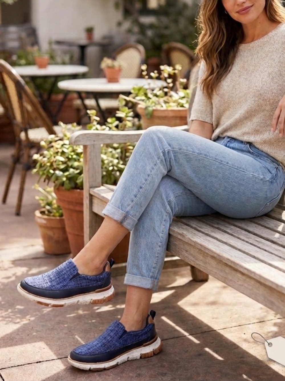 XPACS Women's Slip On Shoes with Arch Support Comfortable Loafers Size 11 Blue